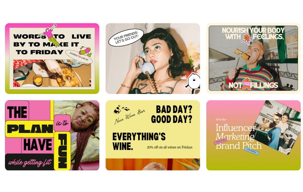 moodboard com tendência de design para 2025 estilo divertido e serio